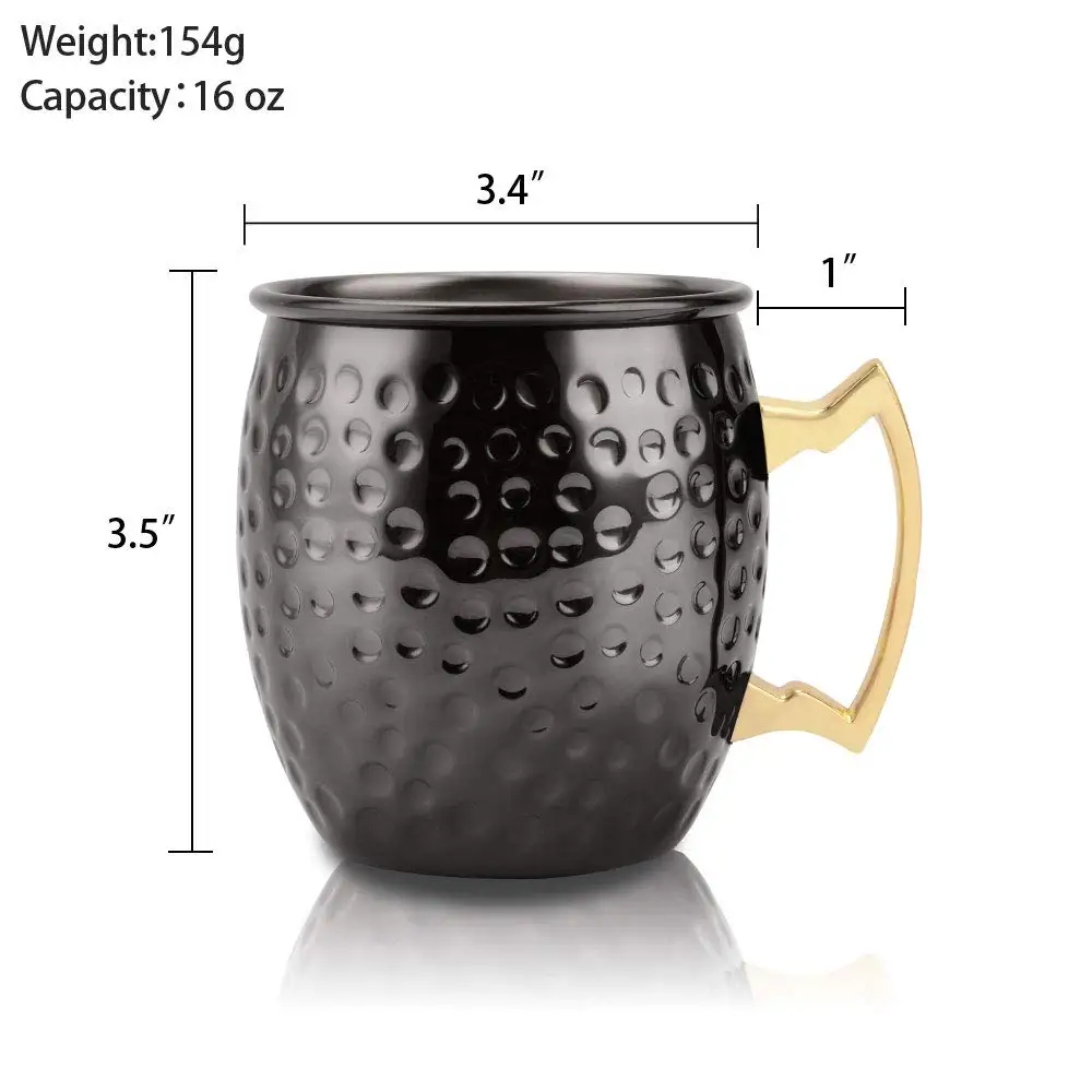 Moscow Mule Copper Mugs Cup Stainless Steel Hammered with Brass Handle 16oz Gift for Christmas and Co | Дом и сад