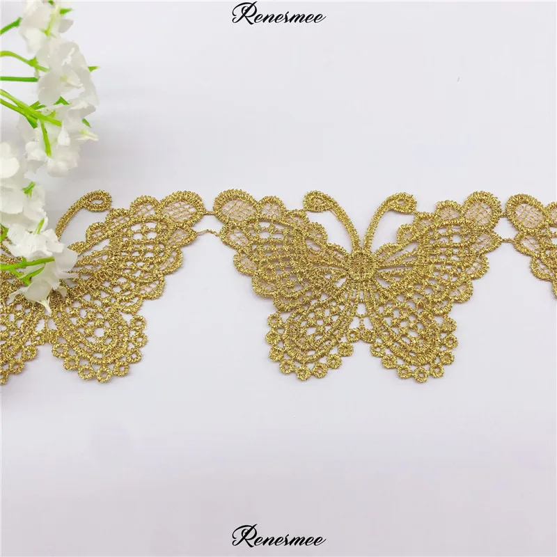 1 ярд полиэстер Золотое кружево большая бабочка золотая нить аксессуары для
