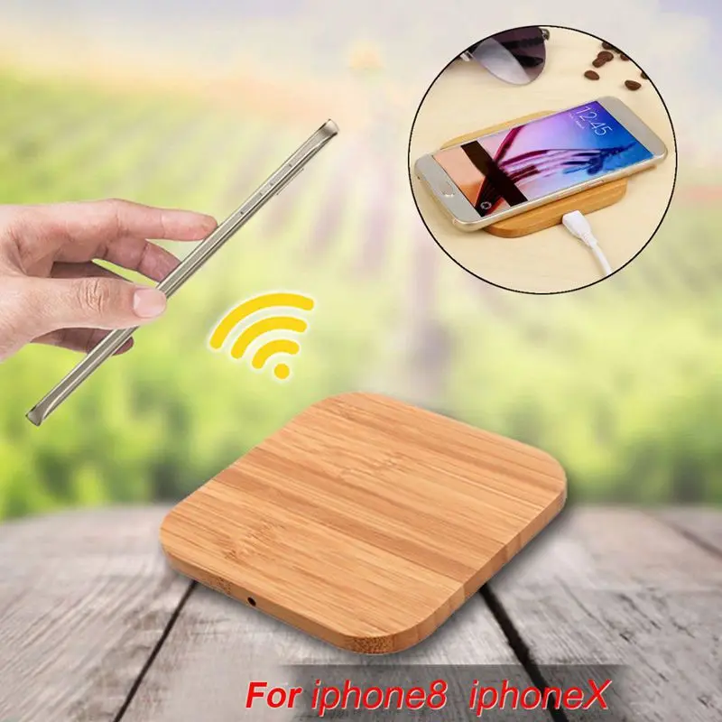 Беспроводное зарядное устройство Portable Qi Wireless Charger Charging Slim Wood Pad для смартфонов iPhone 8/iPhone 8 Plus/iPhone X и Samsung.