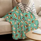 Одеяло с изображением собаки корги из мультфильма, милый детский дизайн, Зеленое одеяло с изображением корги для кровати, рождественские украшения для дома