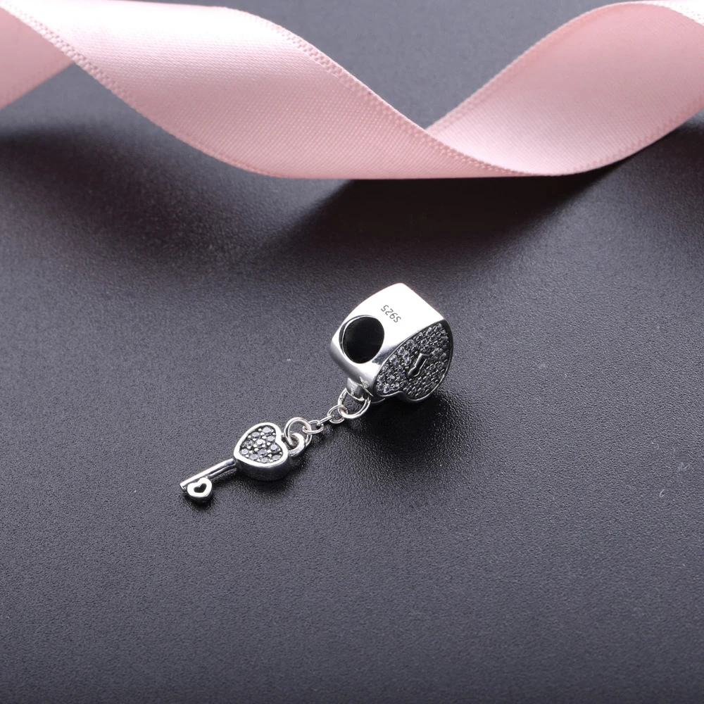 2017 подлинный 925 пробы серебряный замок и ключ сердце Висячие Подвески Pave CZ DIY