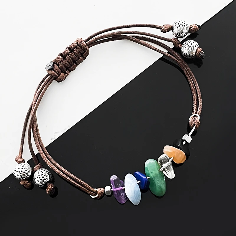 Bohemian Natural Stone Bracelets for Women Adjustable Elastic Rope Seven-color Gravel Bracelet Fashion Couple Jewelry Party Gift | Украшения