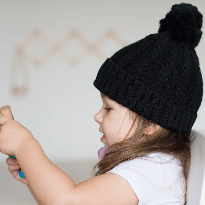 100% мериносовая шерсть мягкий трикотаж детская зимняя шапка черного цвета одежда