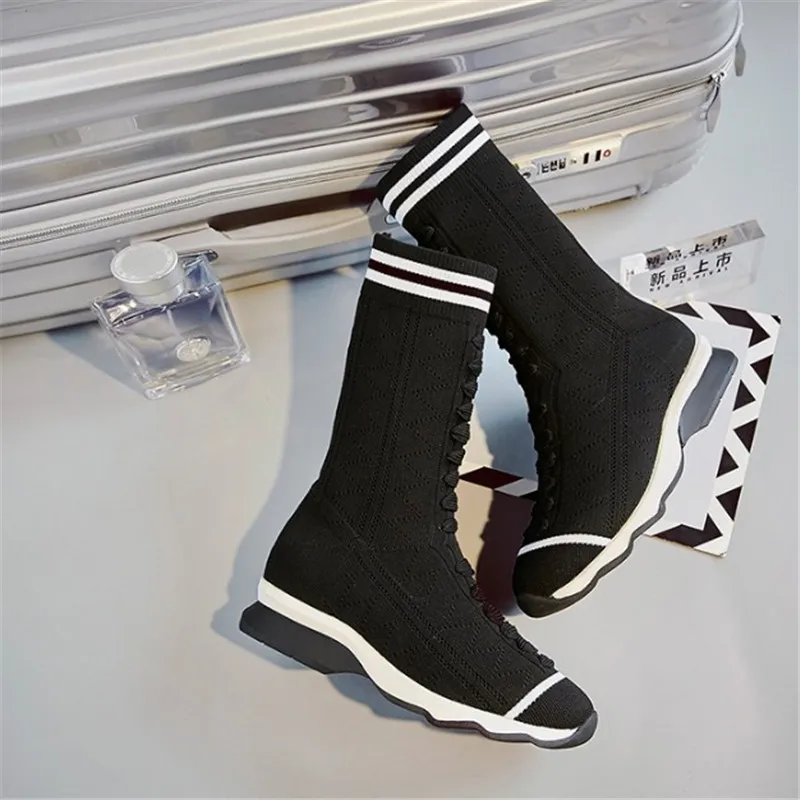 Новинка 2021 модные женские ботинки-носки вязаные короткие ботинки на платформе