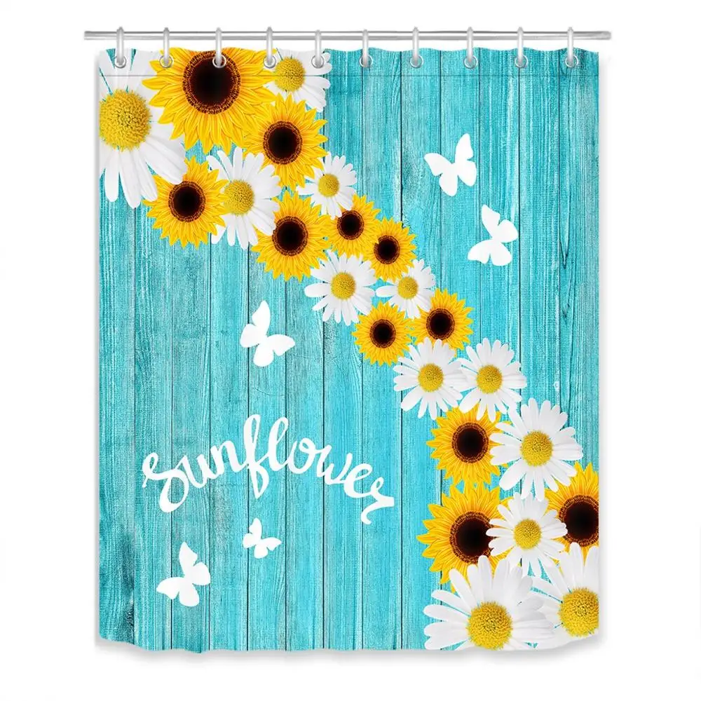Водонепроницаемая шторка для душа занавеска из полиэстера с рисунком подсолнуха