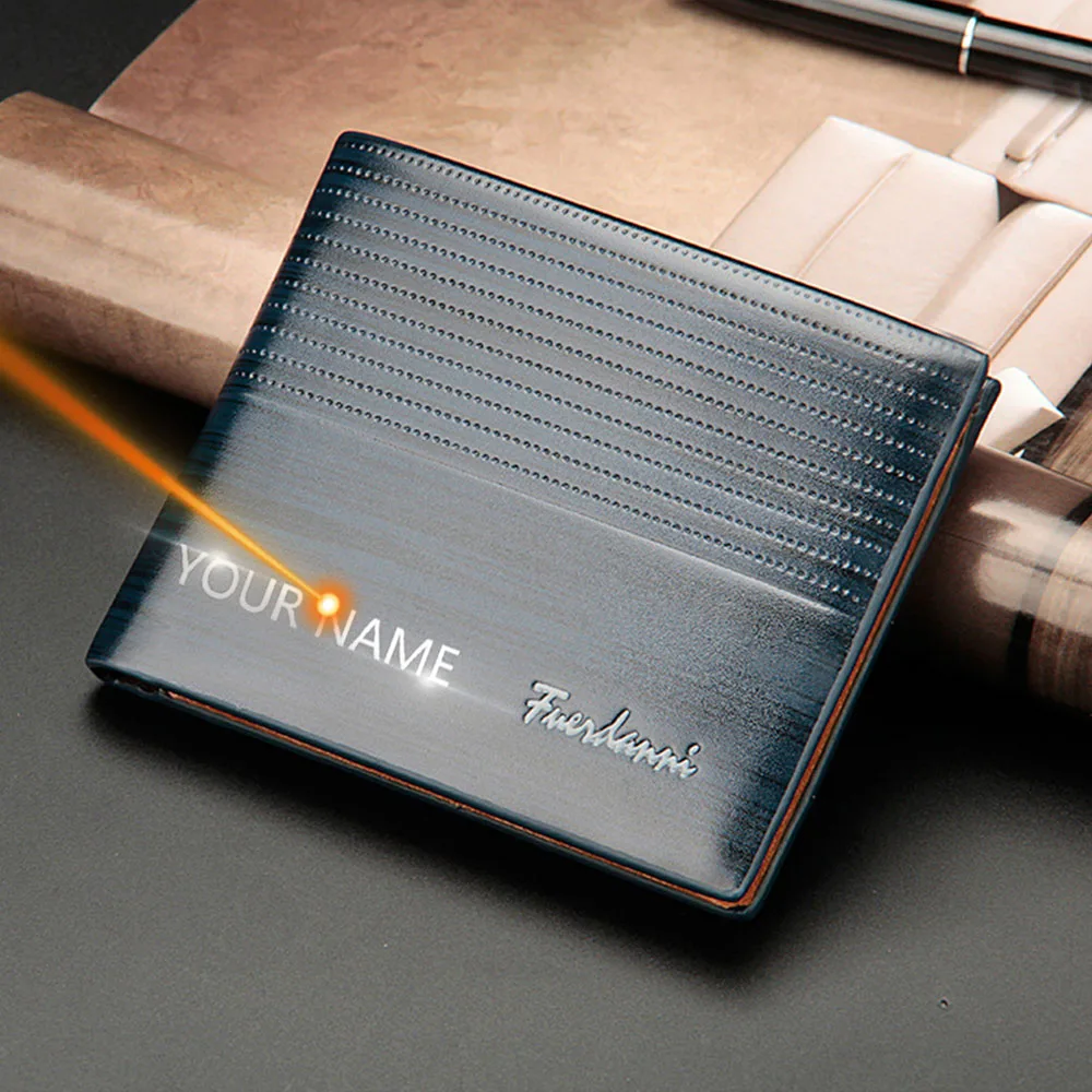 

Однотонные мужские кошельки с именем под заказ 2021, короткие мужские кошельки из искусственной кожи с держателем для карт и фото, классическ...
