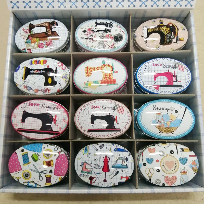 

24 шт./лот коробка для хранения швейной машинки овальной формы коробка для конфет ручной работы футляр для мыла Мини жестяная коробка для юве...