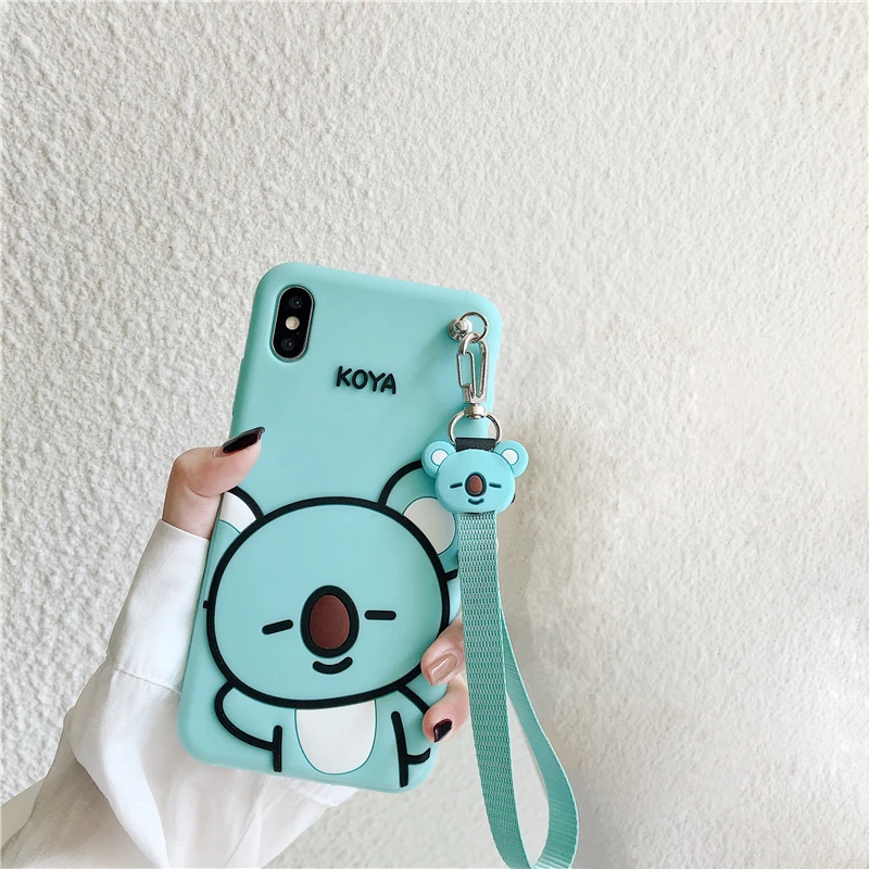 

Luxury cute cartoon Soft silicone Wriststrap phone case for iphone 12pro 11 Pro X XR XS Max 6S 7 8 6 Plus cover Girl gift coque