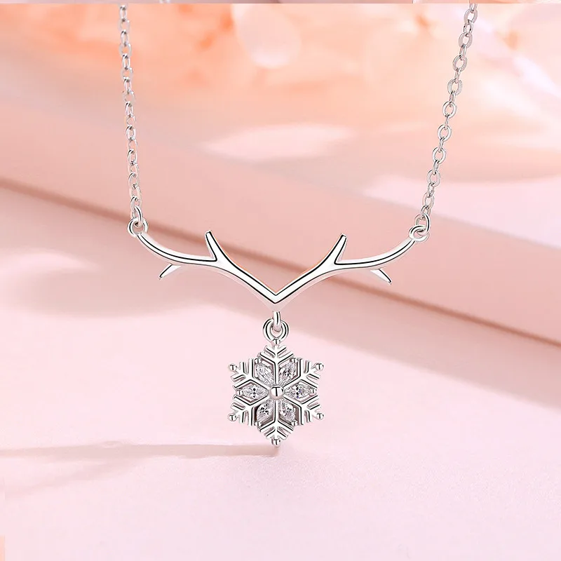 CaevKceai Снежинка Олень ожерелье женское серебро 925 пробы ювелирные изделия