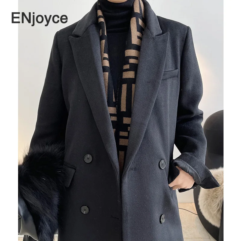 Зимнее новое шерстяное кашемировое длинное пальто в стиле ретро черный
