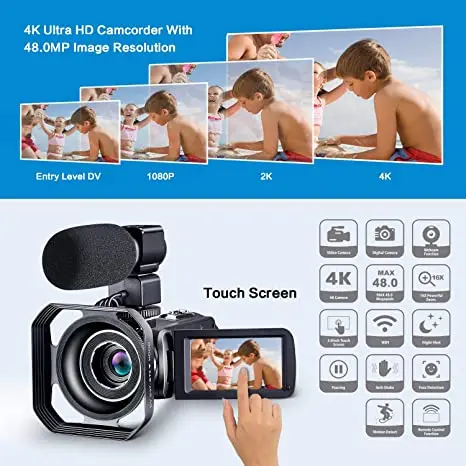 Видеокамера 4K видеокамера для YouTube с Wi Fi цифровая камера Ultra HD 48 МП микрофоном