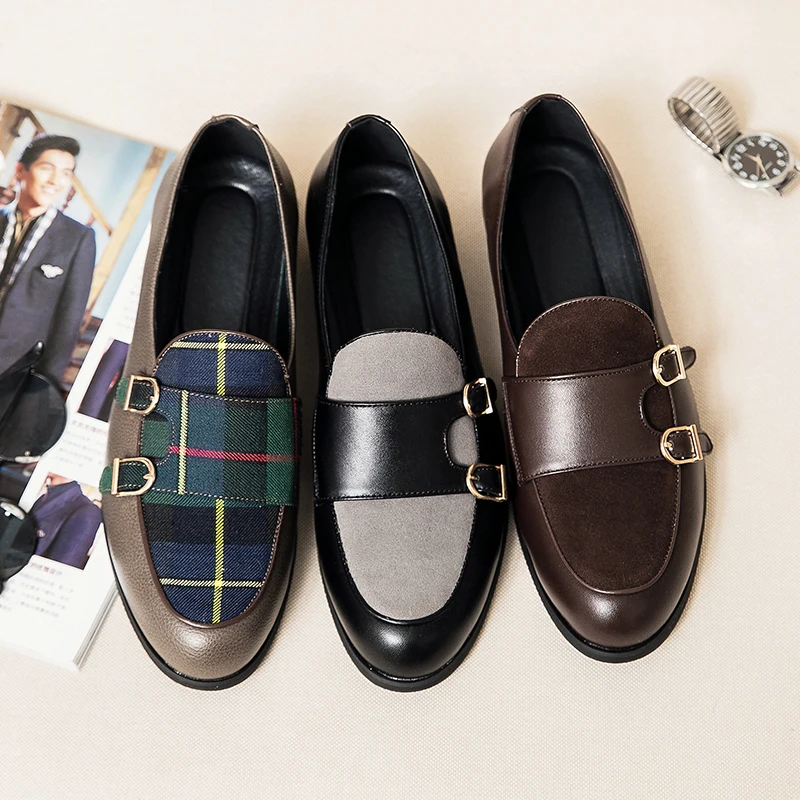 

Men Dress Shoes Brand Leather Mens Loafers Wedding Party Formal Shoes Black Green Monk Strap Casual Fashion Men Slip on Shoes