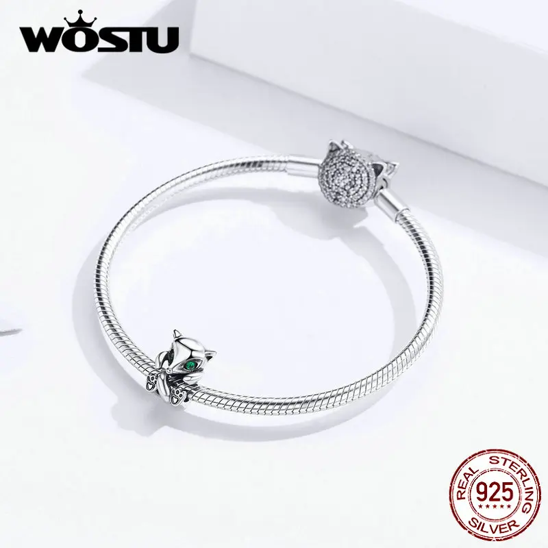 WOSTU дизайн Gennuie 925 пробы серебряные милые маленькие лисички бусины Подвески подходят для браслетов и ожерелий Сделай Сам Изготовление ювелирных изделий FIC1290