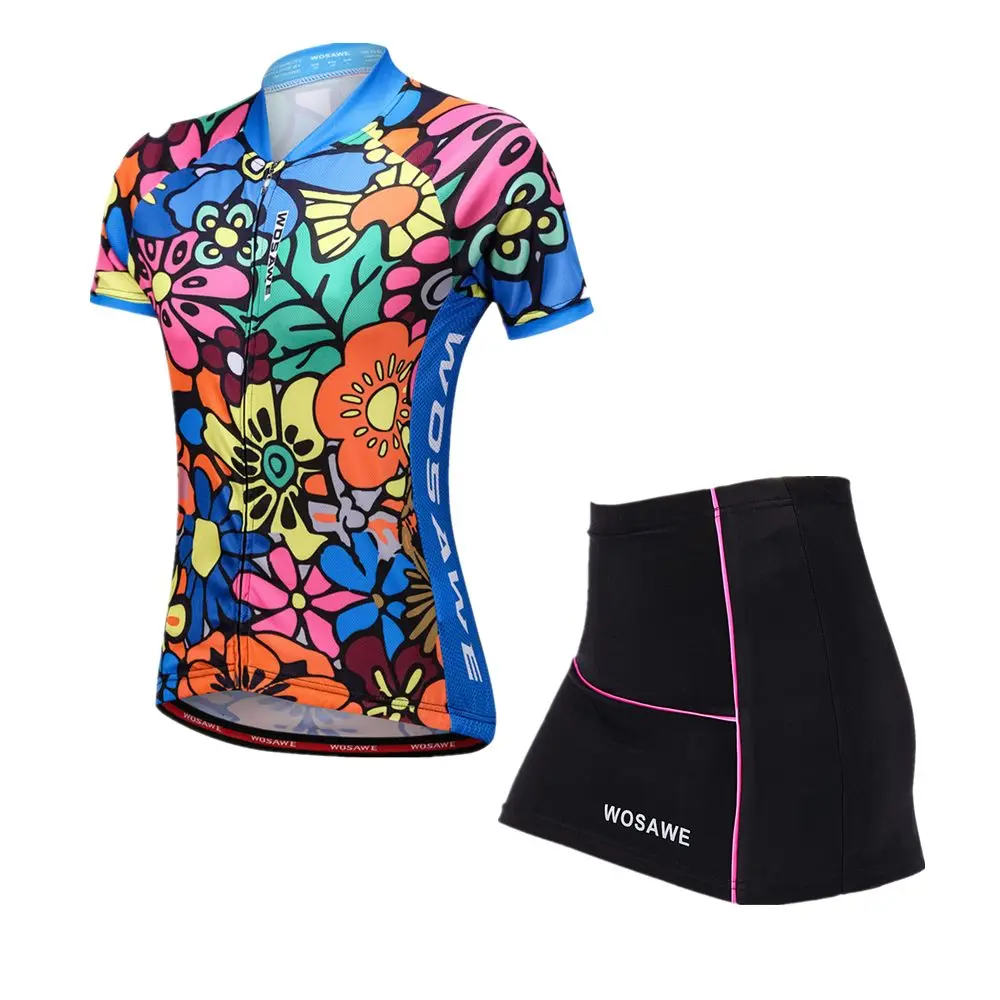 WOSAWE Летняя женская мини юбка+ рубашка Ropa Ciclismo Велоспорт Джерси наборы дышащий MTB велосипед одежда с коротким рукавом Одежда - Цвет: BL212BC176
