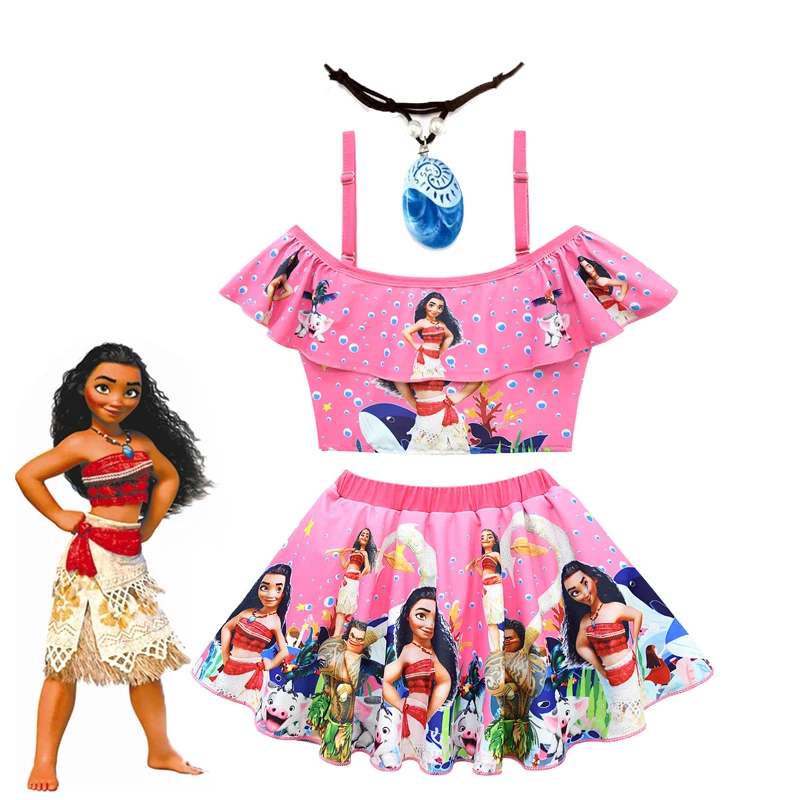 

kids Girls Moana swimsuit 2021 Summer sweet Sling swimwear Children Princess bathing suit Beach Party Vaiana Cosplay Costume