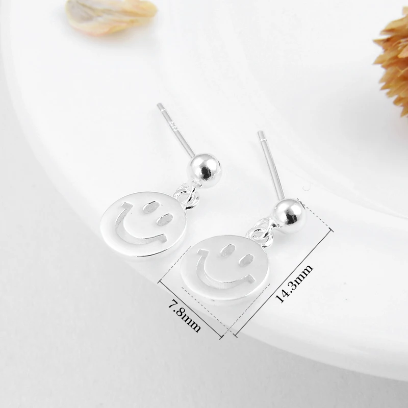 Женские серьги-подвески со смайликом вечерние серебра 100% пробы | Украшения и