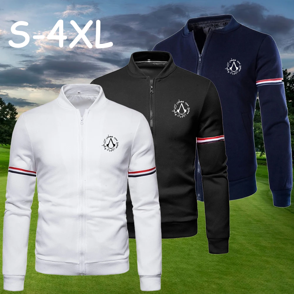 

Men's Casual Jacket Solid Color Zipper Loose Long Sleeve Windbreaker Korean Version Assassin's Games Printed Man Windproof Coats