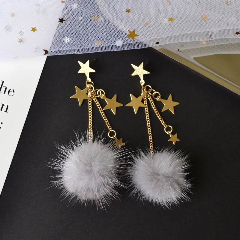 4 цвета женские серьги с меховым помпоном длинные кисточками круглые