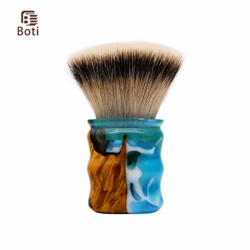 Boti Brush-Shaving Product Sky Blue Stable Wood Shaving Brush Handle with SHD Silk HMW Silvertip Badger Hair Knot Cleaning Set