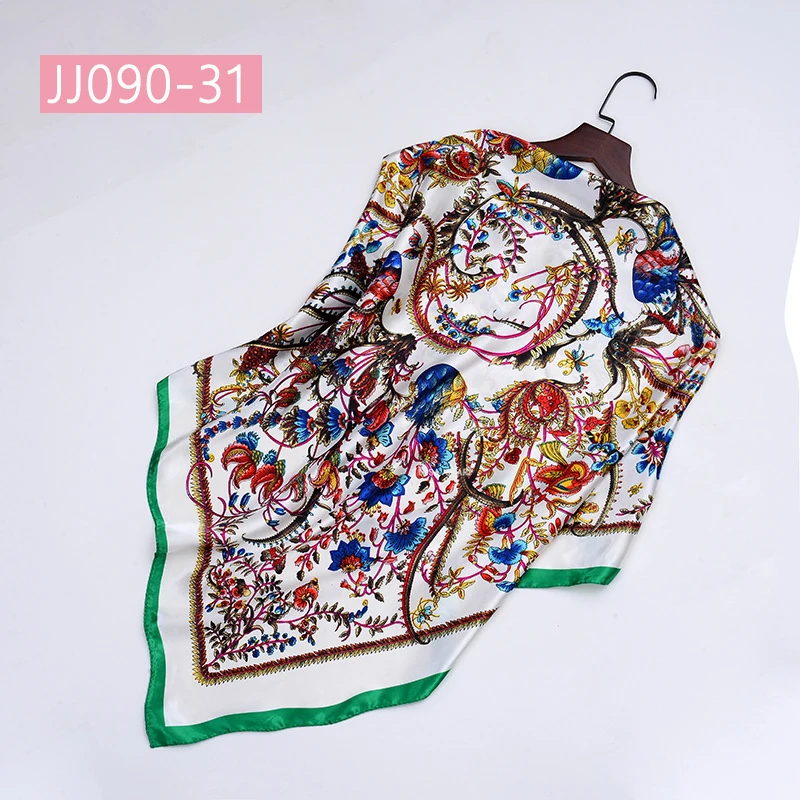 JJ090-31 90*90 см квадратный шарф для женщин, подходит ко всему, элегантные цветочные шарфы для волос, Женская бандана, весна-осень, атласные шелковые шарфы, шаль - Цвет: JJ090-31