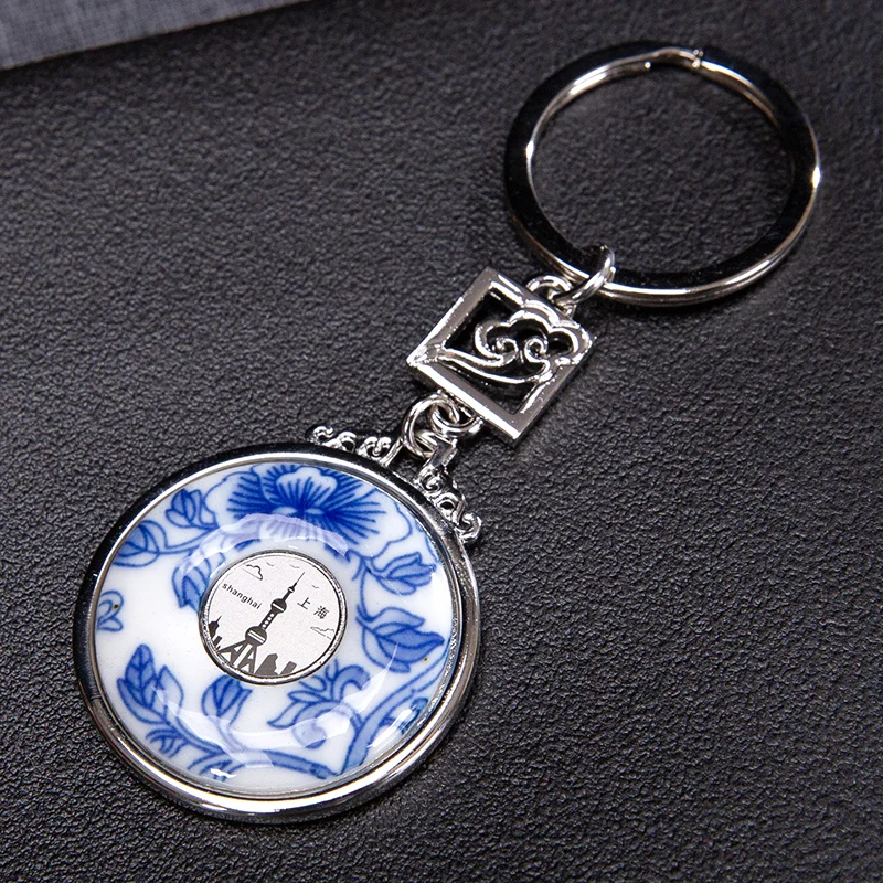 

Chinese Handicraft Gift Blue and White Porcelain Keychain Cultural and Creative Porcelain Keyring Home Decoration Pendant