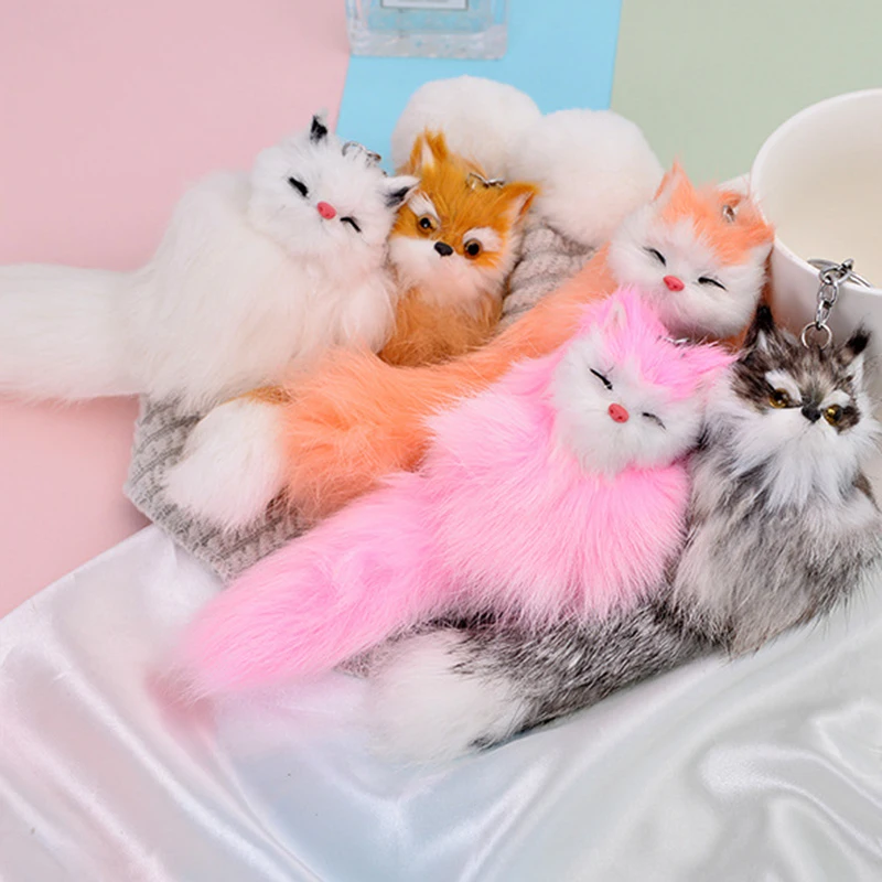 

Fluffy Animal Cartoon Fox Keychain Cute Pendant Car Key Ring Chains Holder Bag Purse Ornament Women Jewelry Charm Keyring Gifts