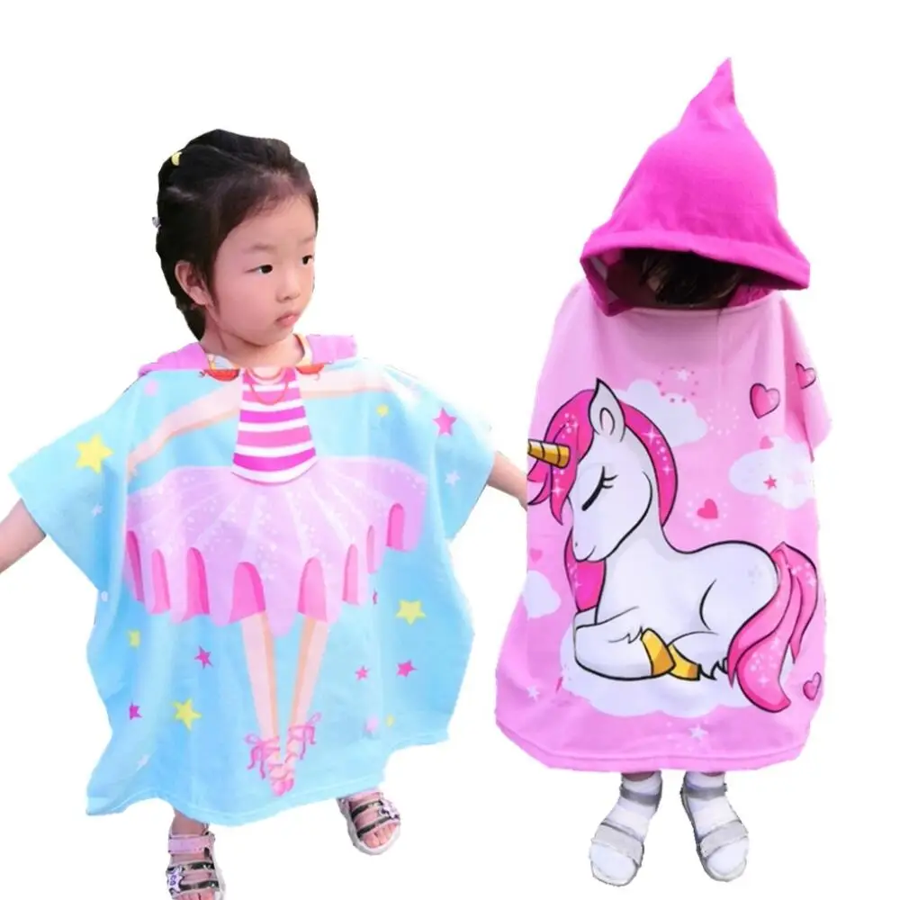

New Baby Boys Girls Cartoon Unicorn Bath Hooded Beach Cloak Bathrobe Towel Cotton Beach Towel Newborn Children Accessories