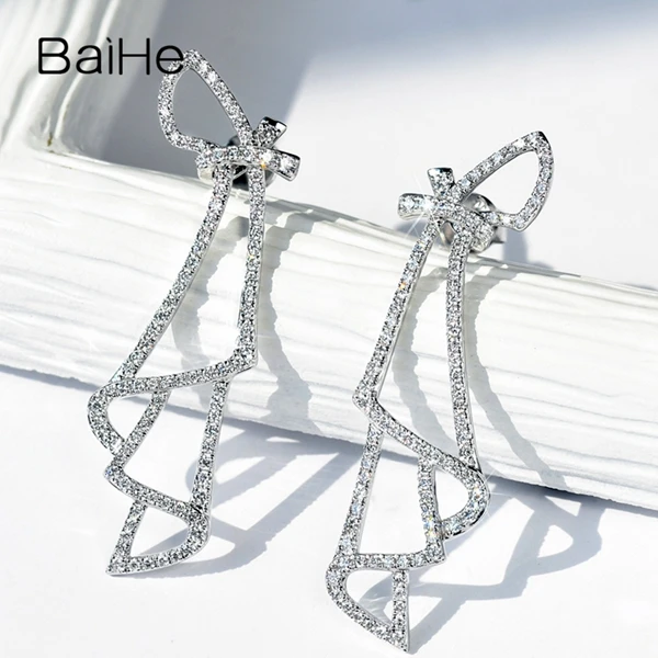 BAIHE Solid 14K белое золото 0.70ct(всего) H/SI натуральные Алмазы обручальные женские модные ювелирные изделия подарок серьги-гвоздики