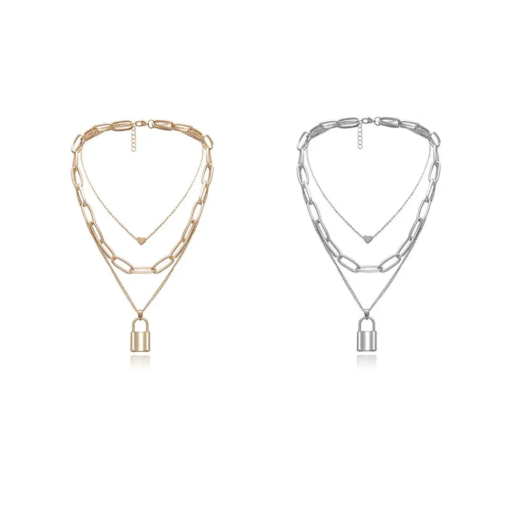 Многослойное ожерелье чокер Ingemark с подвеской замком для влюбленных цепочка в