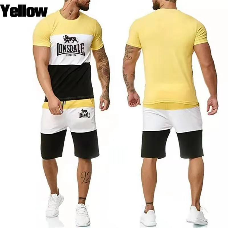 

2020 new men's short-sleeved + shorts suit outdoor sports casual color contrast men