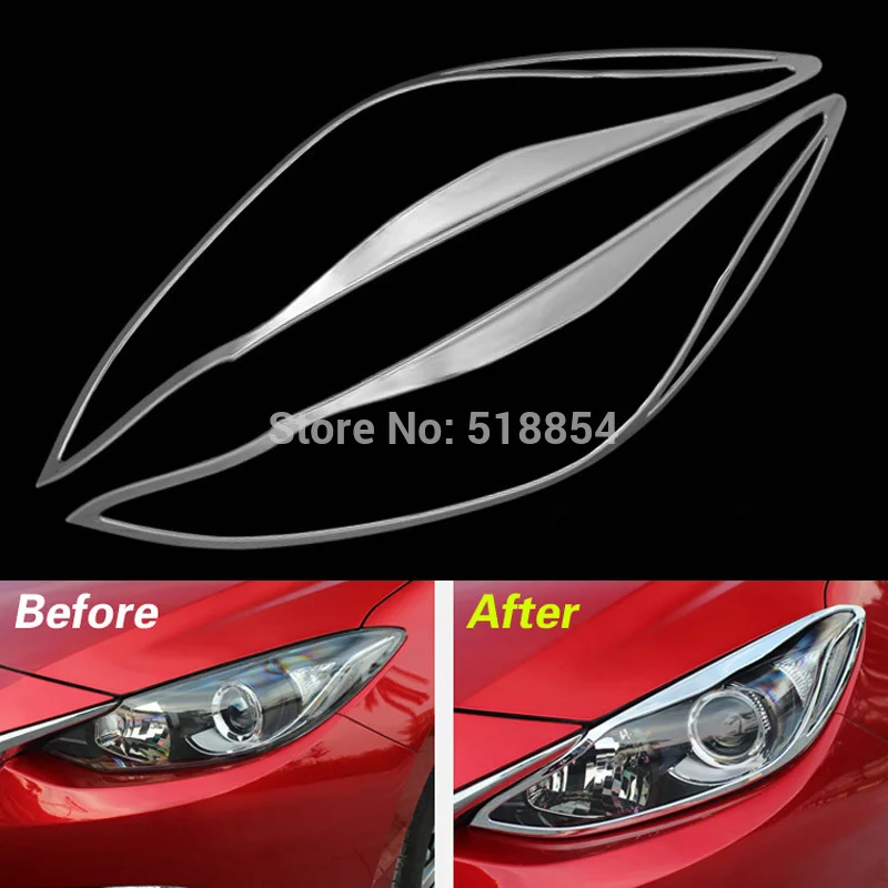 ACCESSORIES FIT FOR 2014 2015 2016 MAZDA 3 AXELA CHROME FRONT LAMP LIGHT HEADLIGHT COVER TRIM MOLDING GARNISH SURROUND 2PCS/SET |