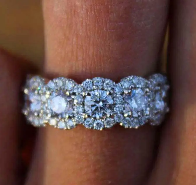 

Luxury Female White Crystal Stone Ring Charm Silver Color Wedding Rings For Women Promise Small Round Zircon Engagement Ring