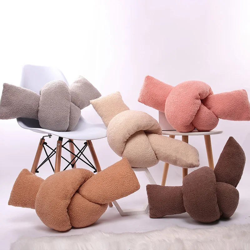 

Solid Color Plush Pillow Twist Pillow Knot Long Strip Special-Shaped Retro Geometry Cushion Lovely Home Decoration