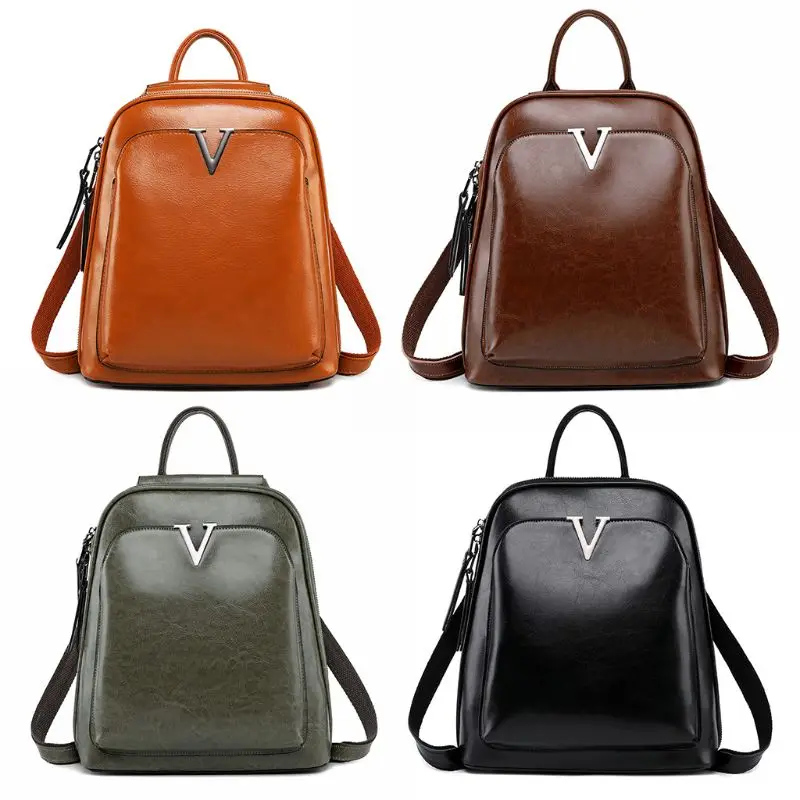 

Retro Oil Wax Genuine Leather Women Backpack Shoulder Bags for Teenagers Girls School Daypack M68C