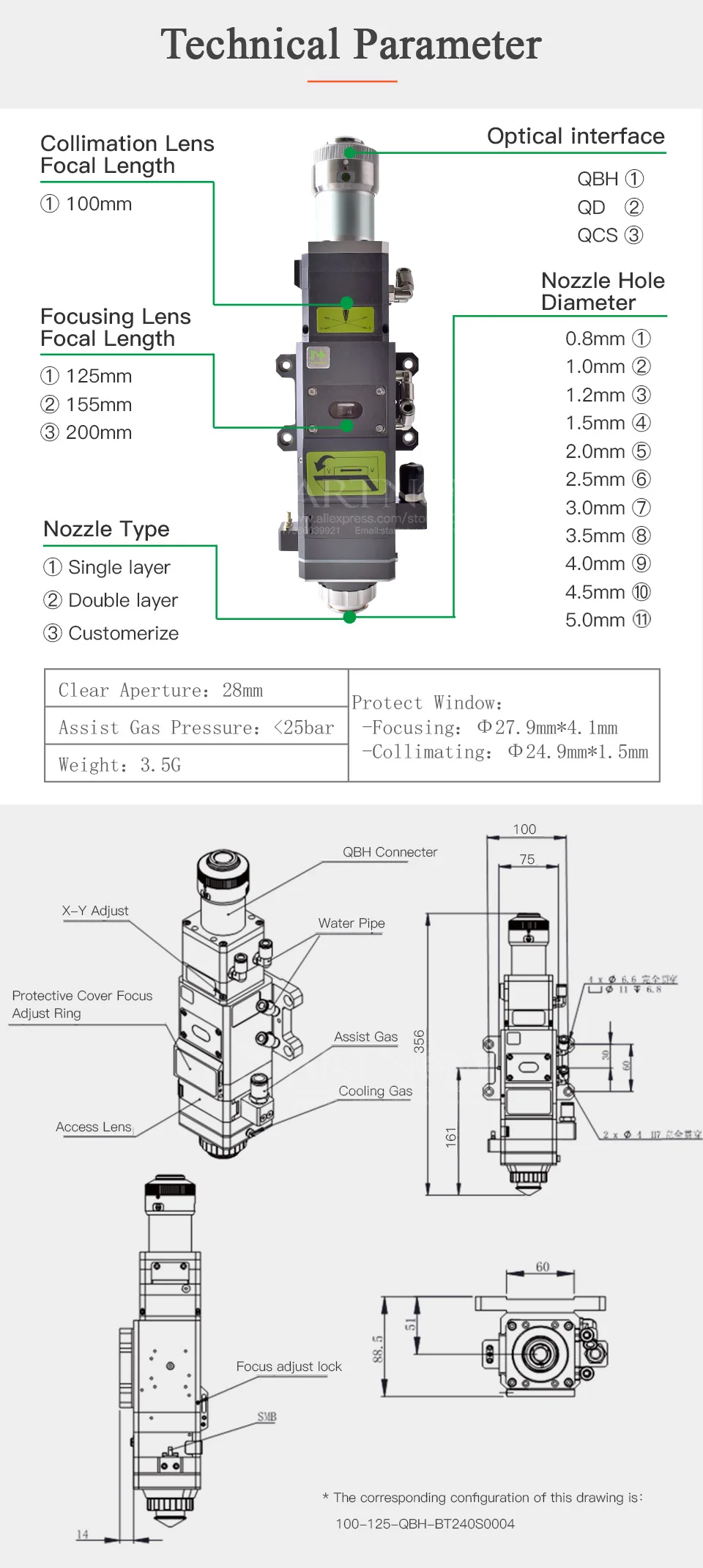 Raytools Empower BT240S 0-3300 Вт волоконная Лазерная режущая головка BT240 для QBH Raycus IPG волоконный лазер CNC станок для лазерной резки