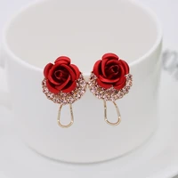 s925 silver needle vintage classic flower rhinestone stud earrings for women new red rose earring crystal geometric jewelry