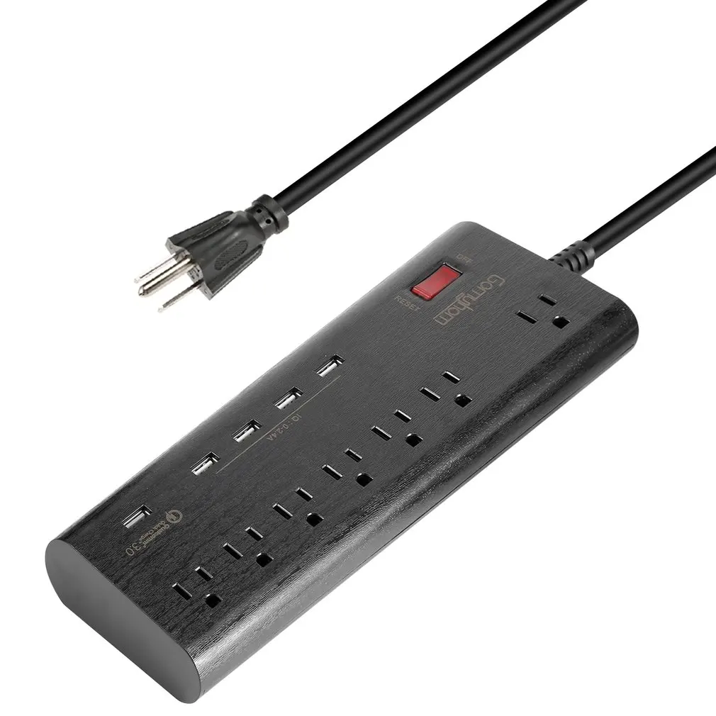 Сетевое зарядное устройство USB с 7 розетками 1 портом QC 3 0 и 4 умными удлинителями