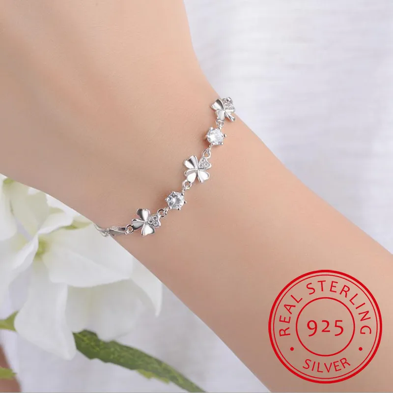 Новые модные 925 пробы серебряные женские браслеты ювелирные изделия высшего качества кристалл клевер женские ножные браслеты для девушек в...