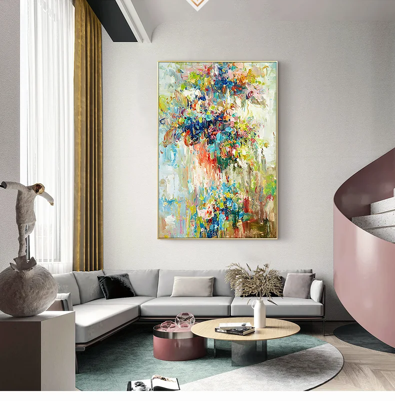 

Modern Abstract Oil Painting Canvas Flowers Hand-painted Oil Painting Frameless Corridor Paintings Living Room Murals