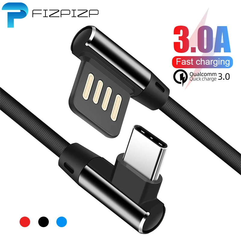 1 м 2 м 3M usb type C 90 градусов USB C кабель для samsung Galaxy huawei Honor XiaoMi RedMi USB C кабель передачи данных для быстрой зарядки 3,0 3,1