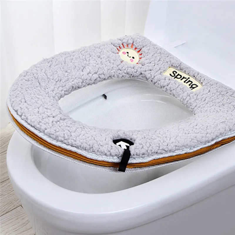 Бытовой зимний плюшевый коврик на сиденье унитаза молния с ручкой набор