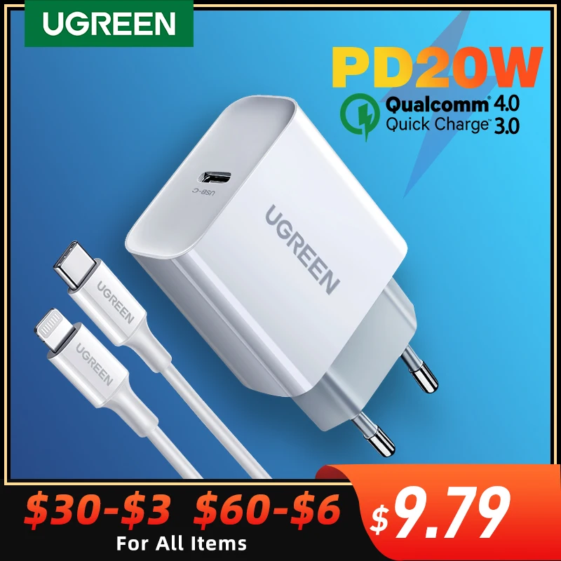 

UGREEN Quick Charge 4.0 3.0 QC PD Charger 20W QC4.0 QC3.0 USB Type C Fast Charger for iPhone 13 12 Xs 8 Xiaomi Phone PD Charger