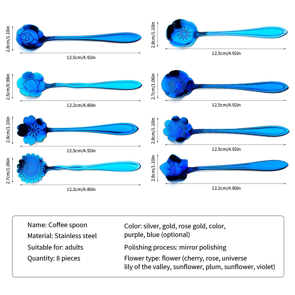 

8pcs/Set Flower Shape Spoon Stainless Steel Dessert Tea Coffee Mixing Spoon Teaspoons Drink Tableware Long Handle Cream Spoon