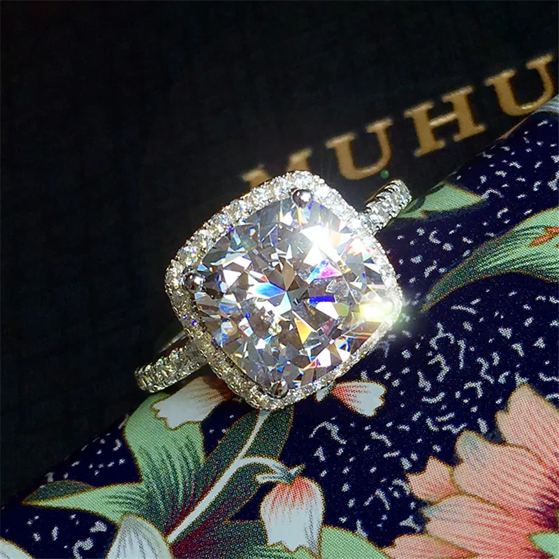 

Luxury Female Cushion cut 3ct Lab Diamond Ring 925 sterling silver Engagement Wedding band Rings for Women Bridal Party Jewelry