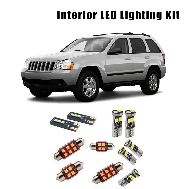 

For Jeep Grand Cherokee 2005-2008 2009 2010 12pcs White Canbus Bulbs Car LED Interior Light Kit Fit Map Dome Trunk License Lamp