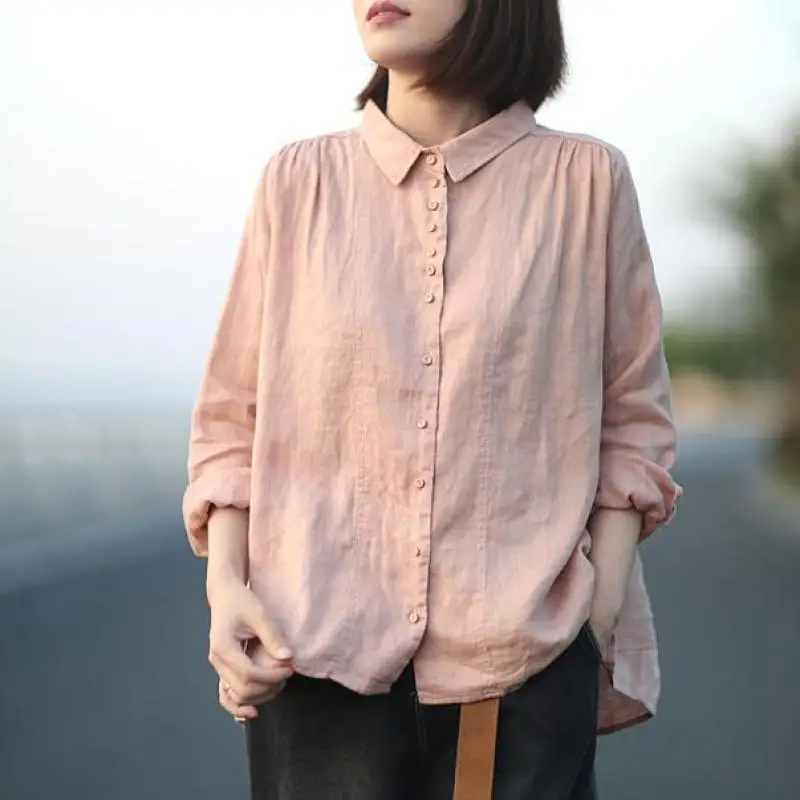 Johnature женские блузки рубашки для отдыха на пуговицах с отложным воротником
