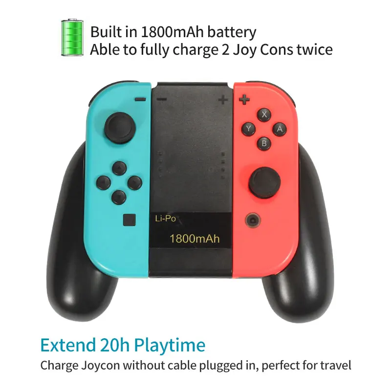 Зарядное устройство Joy Con с аккумулятором 1000-1800 мАч удобная рукоятка 2 в 1 для Nintendo