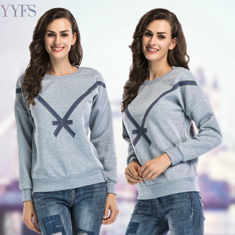 

Модная толстовка с бантом и принтом; Спортивная женская одежда; Сезон осень-зима; Бархатная свободная повседневная одежда с круглым вырезом