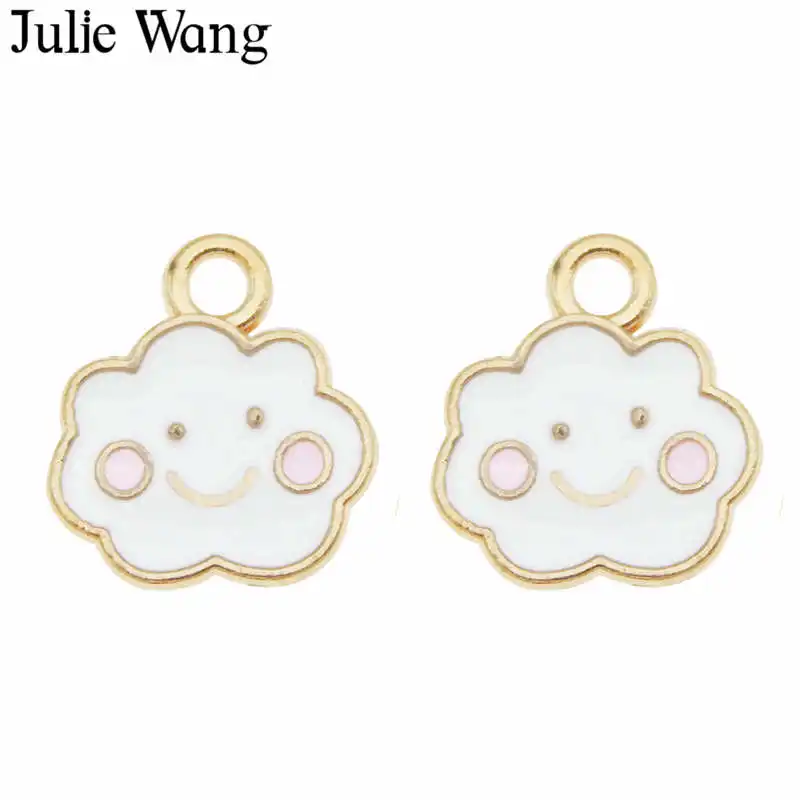 Julie Wang 12 шт. эмаль Мультяшные облака шарм улыбающиеся счастливые сплав золотой