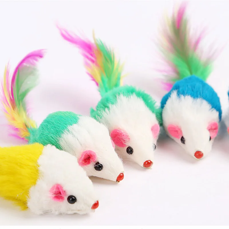 

4 pcs cat toy with feather in the mouse Feathers toy for cat (random feather color)